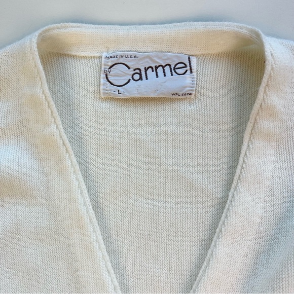 VINTAGE Button Down Cardigan Sweater - Eggshell White by CARMEL Made in USA - Picture 15 of 16